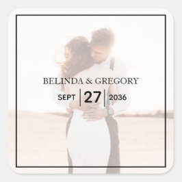 Elegant Simple Minimalist Photo Wedding Vierkante Sticker