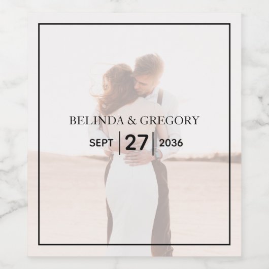 Elegant Simple Minimalist Photo Wedding Wijn Etiket (Enkel label)