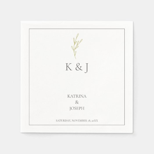 Elegant Simple Minimalist Weddenschap Olive green Servet (Voorkant)