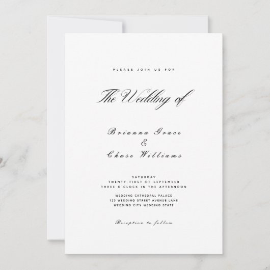 Elegant Simple Modern Black and White Wedding Kaart (Voorkant)