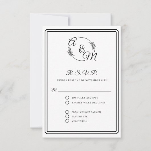 Elegant Simple Modern Black and White Wedding RSVP Kaartje (Voorkant)