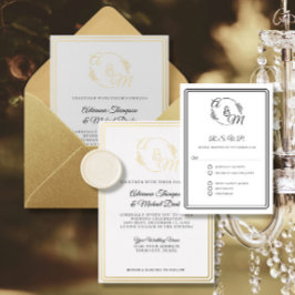 Elegant Simple Modern Black and White Wedding RSVP Kaartje