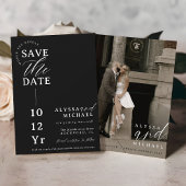 Elegant Simple Modern Black & White Photo Wedding Save The Date