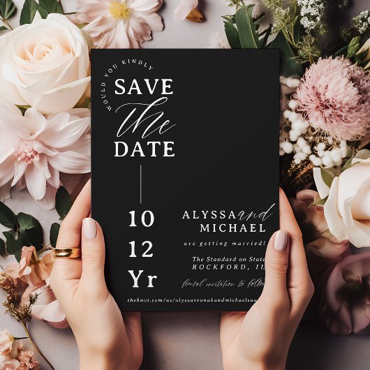 Elegant Simple Modern Black & White Photo Wedding Save The Date