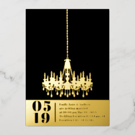 Elegant Simple Modern Chandelier Gold Wedding Folie Uitnodiging