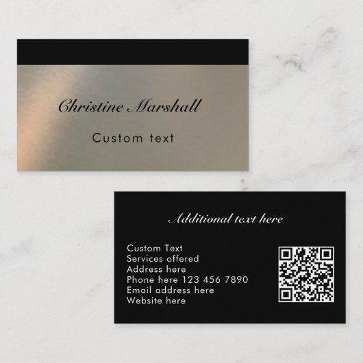 Elegant Simple Modern Faux Brushed Metal QR Code Visitekaartje (Voorkant / Achterkant)