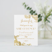 Elegant Simple Modern Floral Gold Maid of Honor Kaart (Staand voorkant)