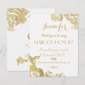 Elegant Simple Modern Floral Gold Maid of Honor Kaart (Voorkant / Achterkant)