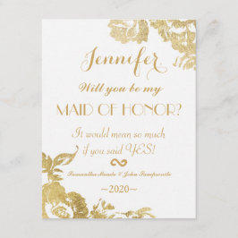 Elegant Simple Modern Floral Gold Maid of Honor Kaart