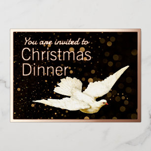 Elegant Simple Modern Gold Dove Christmas Dinner Folie Uitnodiging