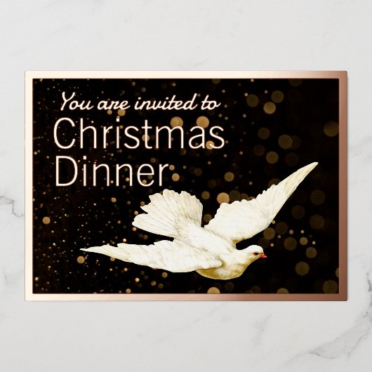 Elegant Simple Modern Gold Dove Christmas Dinner Folie Uitnodiging (Voorkant)