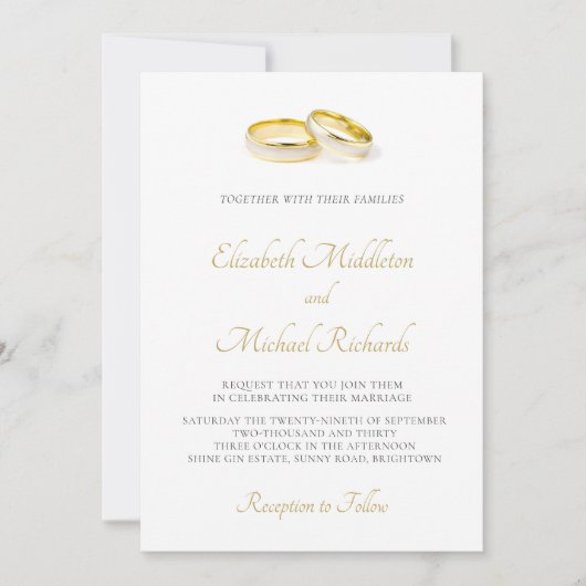 Elegant Simple Modern Gold Rings Wedding Kaart (Voorkant)