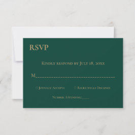 Elegant Simple Modern Green Gold Monogram Weddensc RSVP Kaartje
