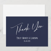 Elegant Simple Modern Handwrite Navy Blue Bedankkaart (Voorkant / Achterkant)
