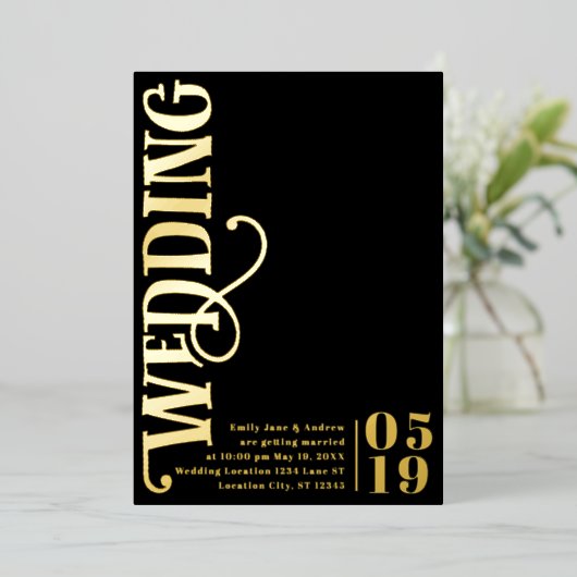 Elegant Simple Modern Minimalist Gold Wedding Folie Uitnodiging (Staand Voorkant)