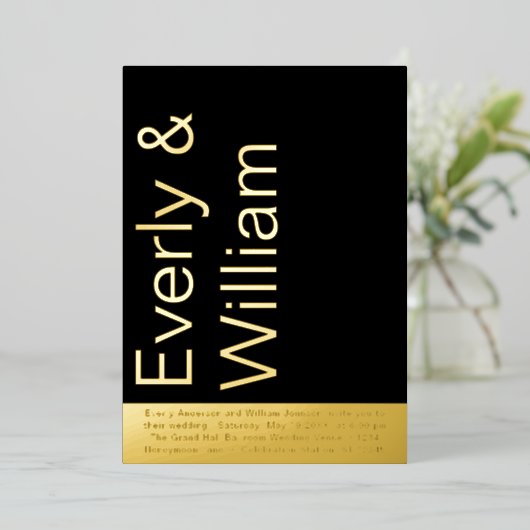 Elegant Simple Modern Minimalist Gold Wedding Folie Uitnodiging (Staand Voorkant)