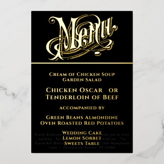 Elegant Simple Modern Minimalist Gold Wedding Menu Folie Uitnodiging (Voorkant)