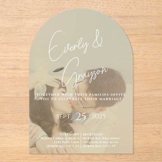 Elegant Simple Modern Minimalist Photo Wedding Acryl Uitnodigingen (Voorkant)