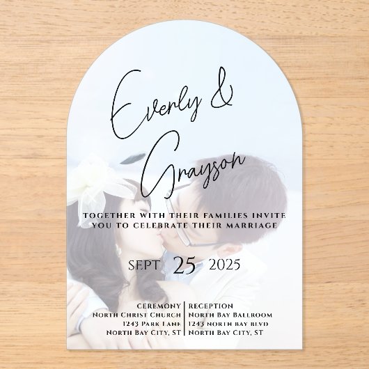 Elegant Simple Modern Minimalist Photo Wedding Acryl Uitnodigingen (Voorkant)
