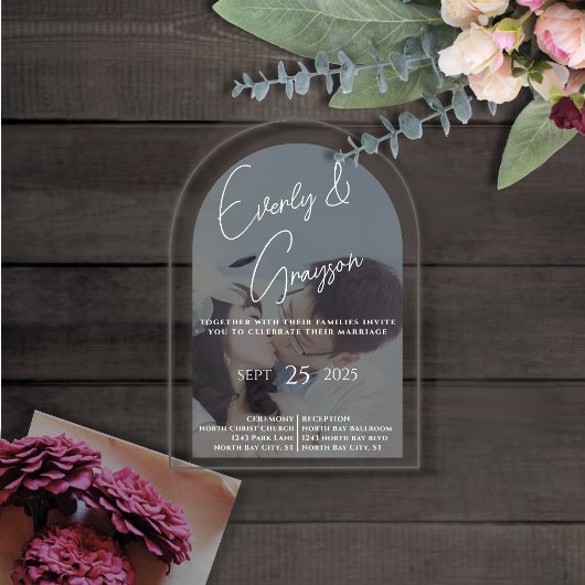 Elegant Simple Modern Minimalist Photo Wedding Acryl Uitnodigingen