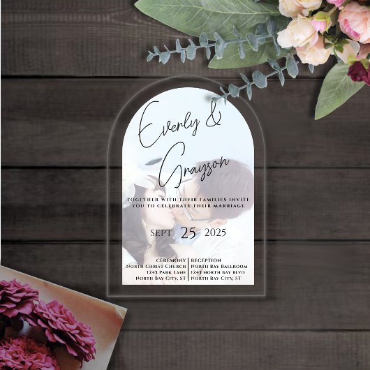 Elegant Simple Modern Minimalist Photo Wedding Acryl Uitnodigingen
