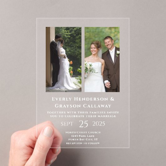 Elegant Simple Modern Minimalist Photo Wedding Acryl Uitnodigingen (Insitu (Draagbaar))