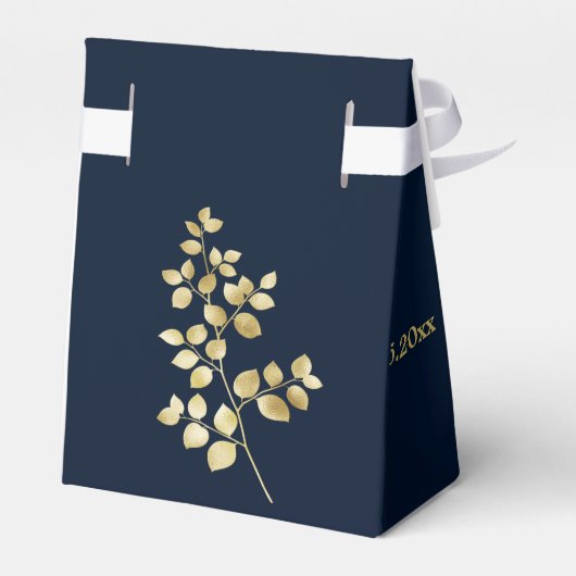 Elegant Simple Modern Navy Gold Leaves bruiloft Bedankdoosjes (Achterkant)