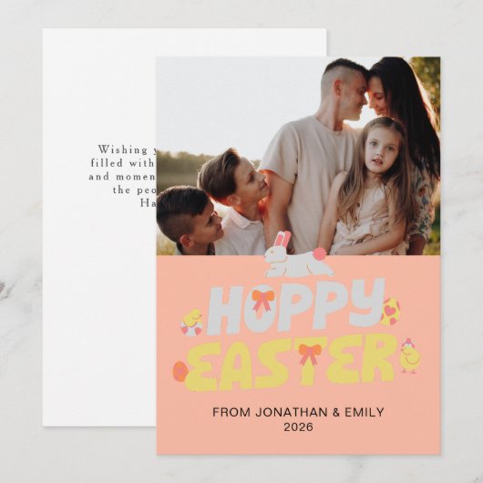 Elegant Simple Modern Pattern Happy Easter Photo Feestdagenkaart (Voorkant / Achterkant)
