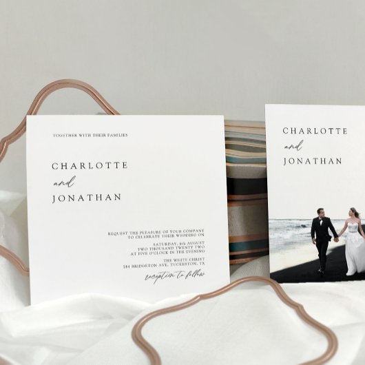 Elegant Simple Modern Photo Square Wedding Kaart