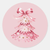 Elegant Simple Modern Pink Christmas Tree Holiday Ronde Sticker (Voorkant)