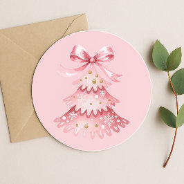 Elegant Simple Modern Pink Christmas Tree Holiday Ronde Sticker