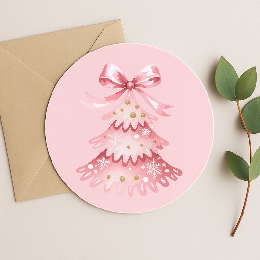 Elegant Simple Modern Pink Christmas Tree Holiday Ronde Sticker