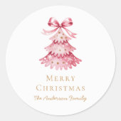 Elegant Simple Modern Pink Christmas Tree  Ronde Sticker (Voorkant)