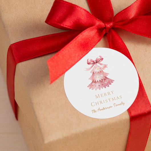 Elegant Simple Modern Pink Christmas Tree  Ronde Sticker