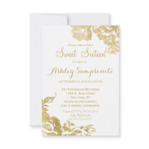 Elegant Simple Modern Roos Floral Gold Sweet 16