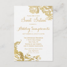 Elegant Simple Modern Roos Floral Gold Sweet 16