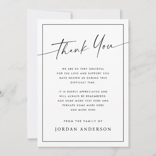 Elegant simple modern script thin border funeral bedankkaart (Voorkant)