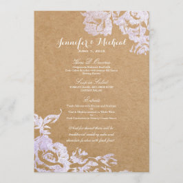Elegant Simple Moderne Roos Floral Faux Silver Menu
