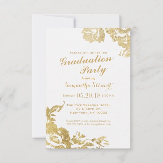 Elegant Simple Moderne Roos Floral Gold Afstuderen Kaart (Voorkant)