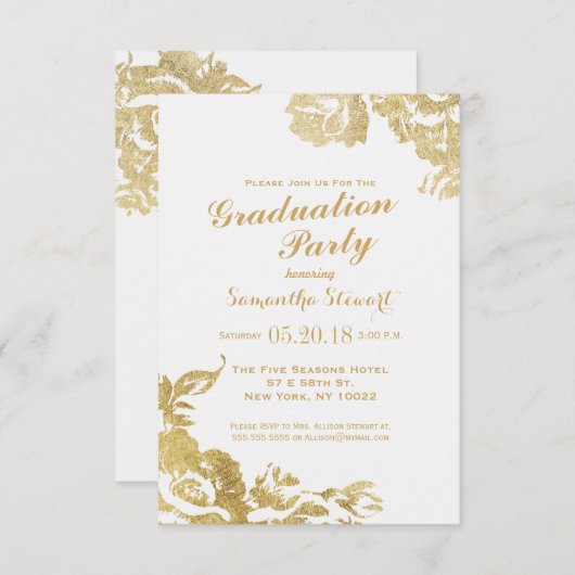 Elegant Simple Moderne Roos Floral Gold Afstuderen Kaart (Voorkant / Achterkant)