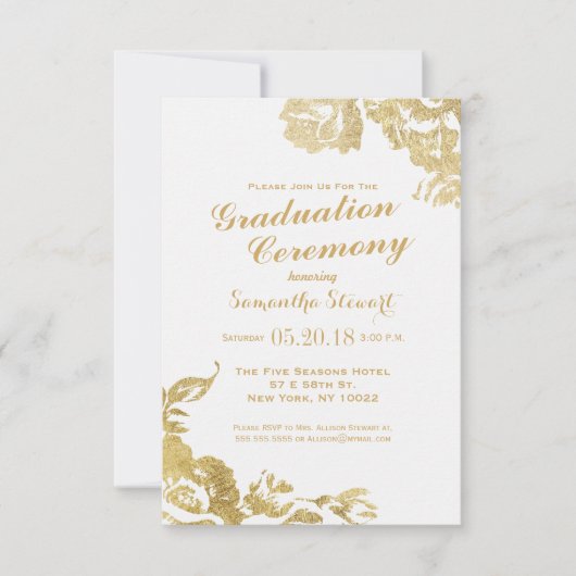 Elegant Simple Moderne Roos Floral Gold Afstuderen Kaart (Voorkant)