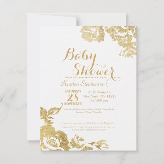 Elegant Simple Moderne Roos Floral Gold Baby showe Kaart (Voorkant)