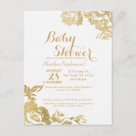 Elegant Simple Moderne Roos Floral Gold Baby showe Kaart