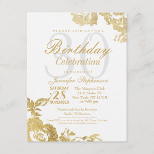 Elegant Simple Moderne Roos Floral Gold Birthday Kaart