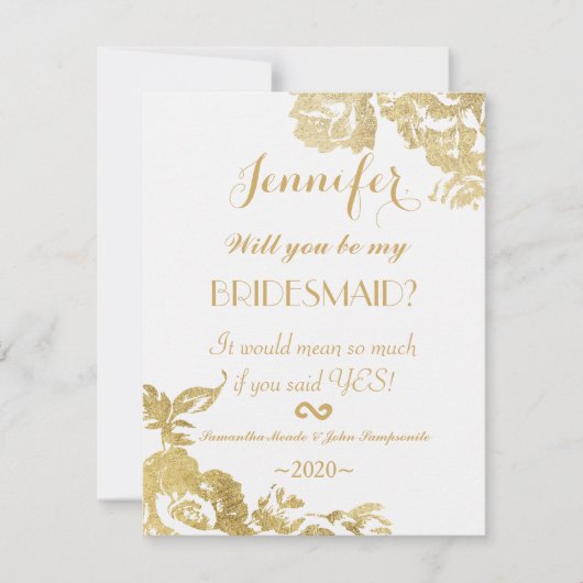Elegant Simple Moderne Roos Floral Gold Bridesmaid Kaart (Voorkant)