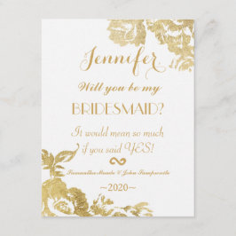 Elegant Simple Moderne Roos Floral Gold Bridesmaid Kaart