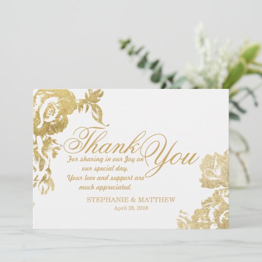 Elegant Simple Moderne Roos Floral Gold Hartelijk  Bedankkaart (Staand voorkant)