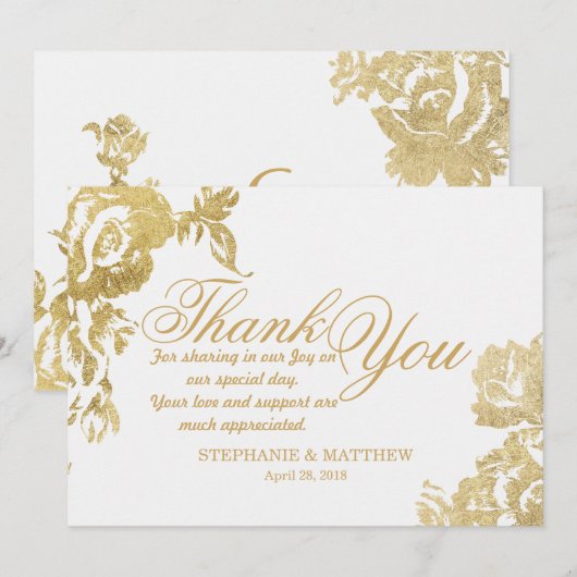 Elegant Simple Moderne Roos Floral Gold Hartelijk  Bedankkaart (Voorkant / Achterkant)