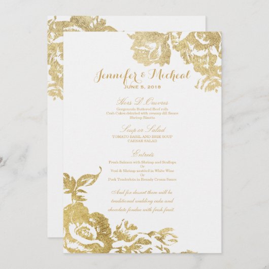 Elegant Simple Moderne Roos Floral Gold Menu (Voorkant / Achterkant)