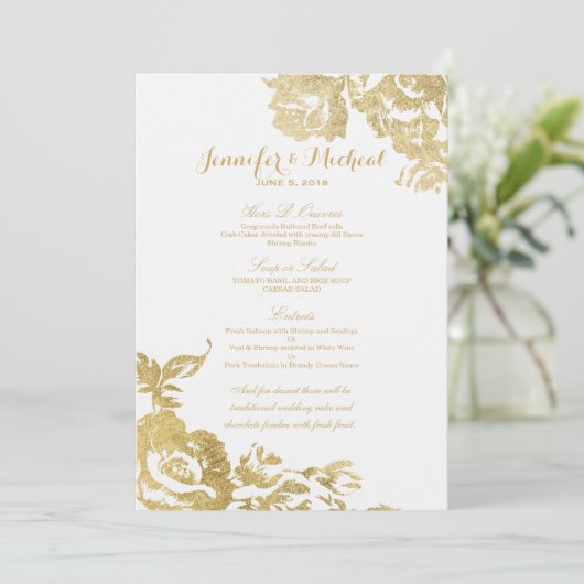 Elegant Simple Moderne Roos Floral Gold Menu (Staand voorkant)